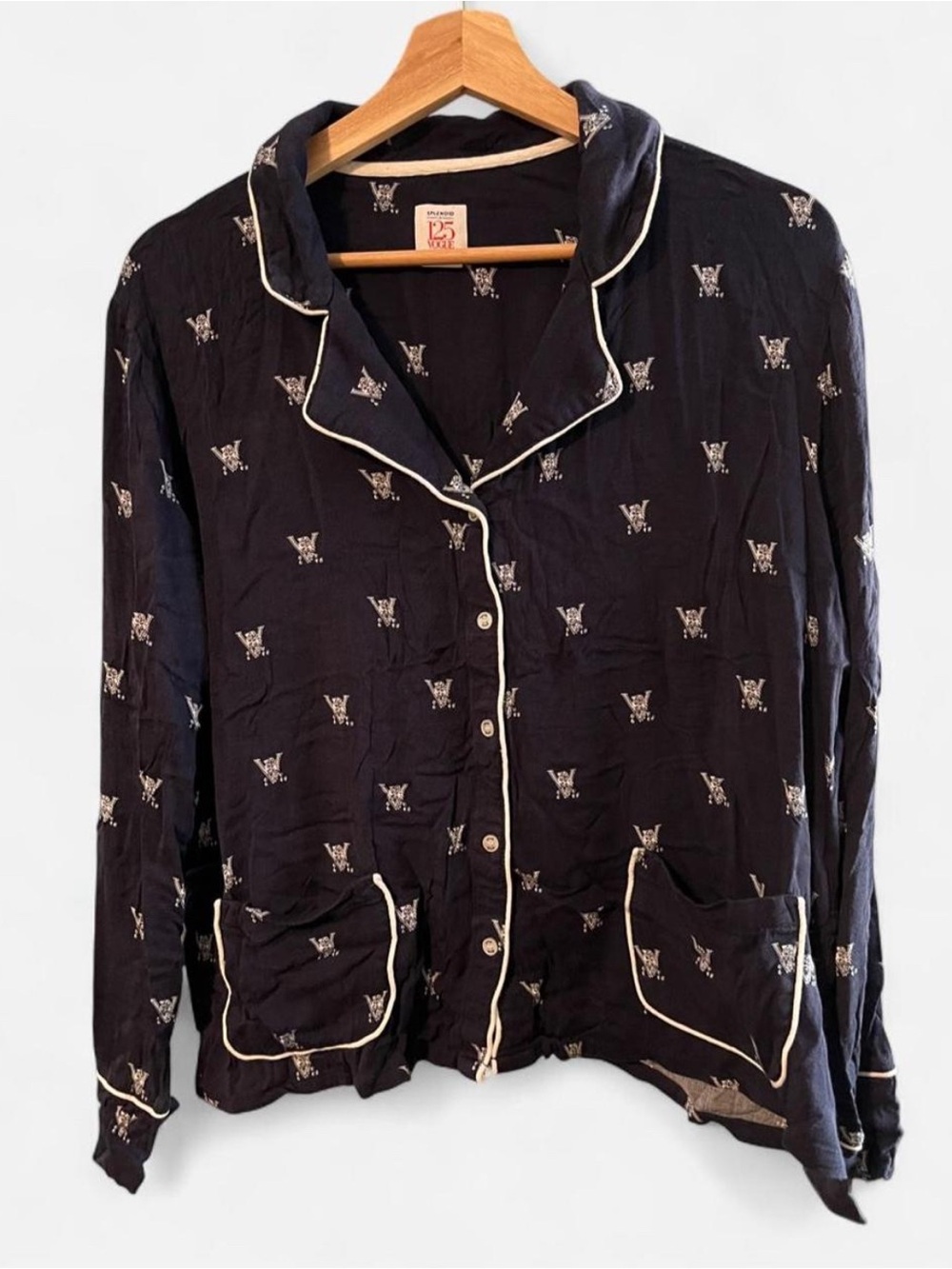 Splendid x Vogue Navy Button-Front Pajama Top with White Piping